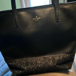 Kate Spade Tote & Matching Wallet- Black with Black Sparkly Bottom
